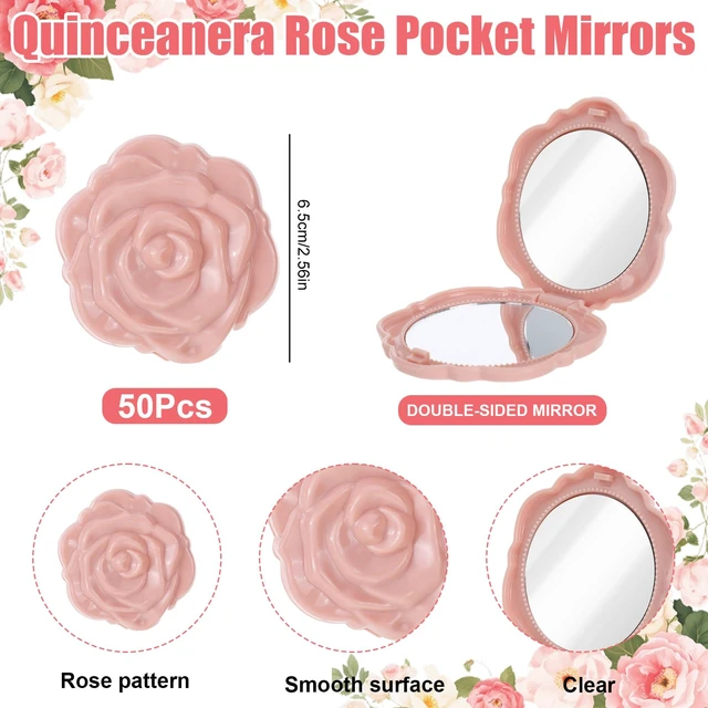 Alt view image 2 of 7 - Yuunheg 50 Sets Quinceanera Party Favors for Guests Rose Design Compact Mirror Bulk for 15th Birthday Sweet Souvenir Gifts with Quinceanera Cards for Wedding Reception Party