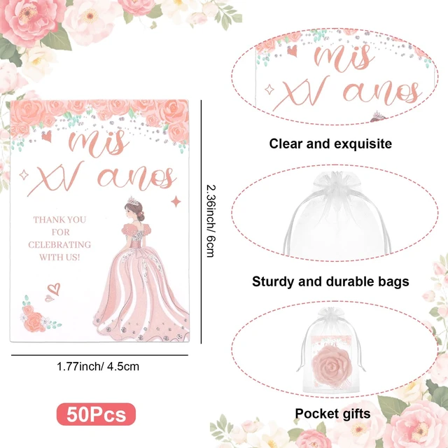 Alt view image 3 of 7 - Yuunheg 50 Sets Quinceanera Party Favors for Guests Rose Design Compact Mirror Bulk for 15th Birthday Sweet Souvenir Gifts with Quinceanera Cards for Wedding Reception Party
