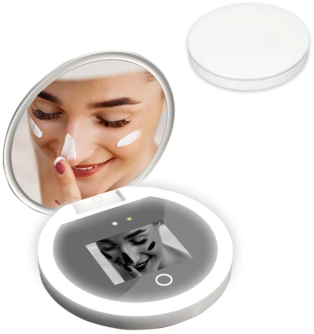 Main image of Mirror Camera with Light, 2X Magnification, Travel Makeup, 3.5in Pocket Size, for Sunscreen Testing