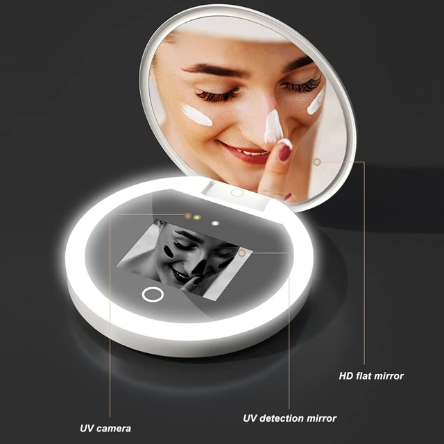 Alt view image 6 of 7 - Mirror Camera with Light, 2X Magnification, Travel Makeup, 3.5in Pocket Size, for Sunscreen Testing
