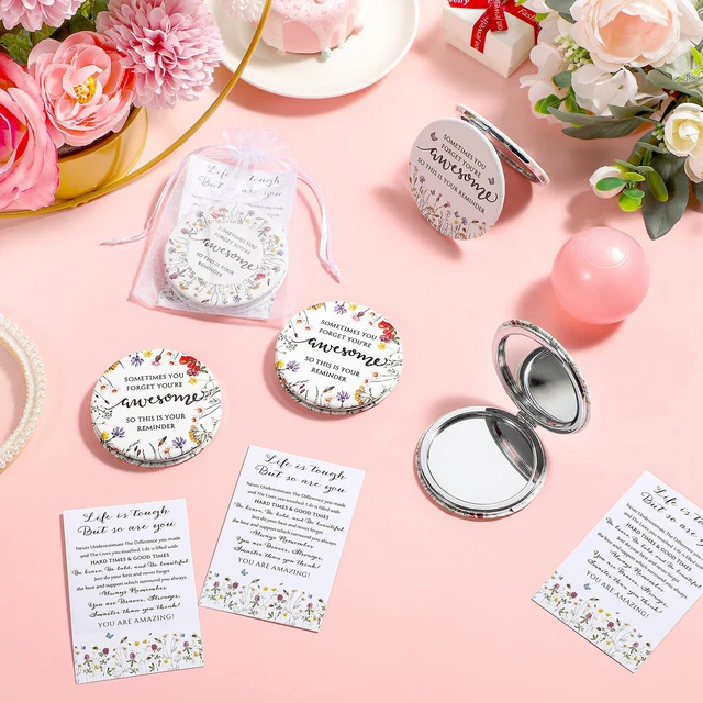 Alt view image 5 of 6 - Geetery 24 Sets Mini Compact Mirrors Bulk for Women, Wildflower | Double Sided, Purse Pocket Mirrors with Inspirational Cards, Thank You Gifts for Medical Assistants Nurses Employee Coworkers