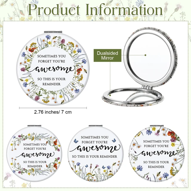 Alt view image 2 of 6 - Geetery 24 Sets Mini Compact Mirrors Bulk for Women, Wildflower | Double Sided, Purse Pocket Mirrors with Inspirational Cards, Thank You Gifts for Medical Assistants Nurses Employee Coworkers