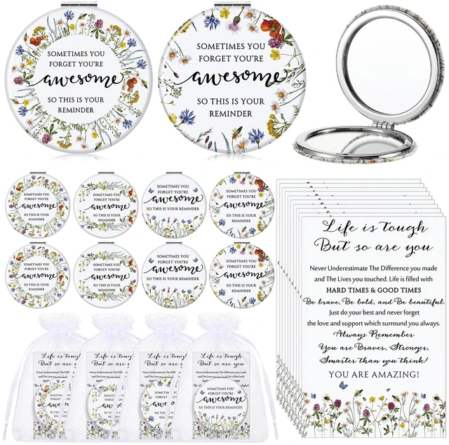 Main image of Geetery 24 Sets Mini Compact Mirrors Bulk for Women, Wildflower | Double Sided, Purse Pocket Mirrors with Inspirational Cards, Thank You Gifts for Medical Assistants Nurses Employee Coworkers