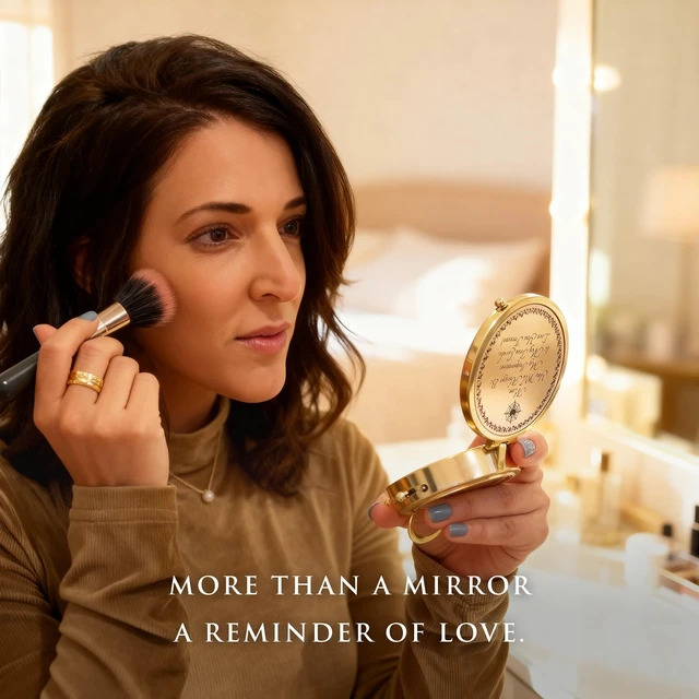 Alt view image 3 of 7 - Makeup Compact Hand Mirror Gift for Mom, with Compass - Gifts for Mom from Daughter or Son Birthday, Mothers Day - Sentimental & Meaningful Gifts Ideas for Mama - Made of Premium Brass