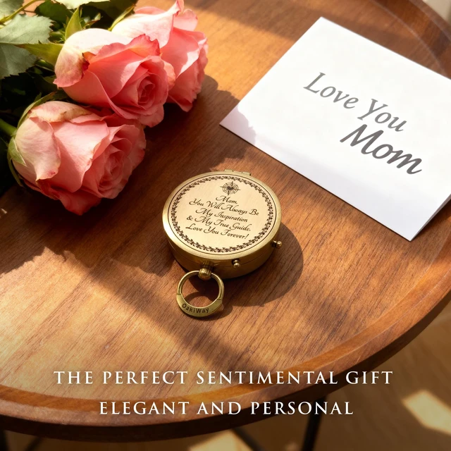 Alt view image 7 of 7 - Makeup Compact Hand Mirror Gift for Mom, with Compass - Gifts for Mom from Daughter or Son Birthday, Mothers Day - Sentimental & Meaningful Gifts Ideas for Mama - Made of Premium Brass