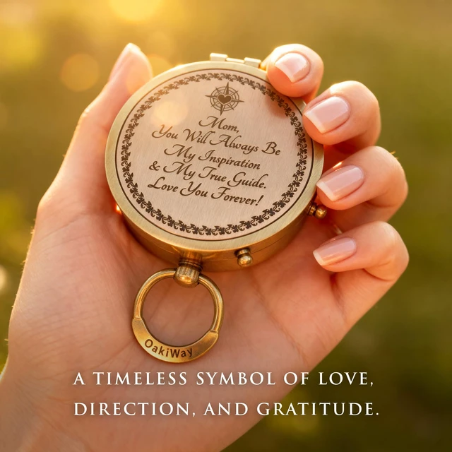 Alt view image 2 of 7 - Makeup Compact Hand Mirror Gift for Mom, with Compass - Gifts for Mom from Daughter or Son Birthday, Mothers Day - Sentimental & Meaningful Gifts Ideas for Mama - Made of Premium Brass
