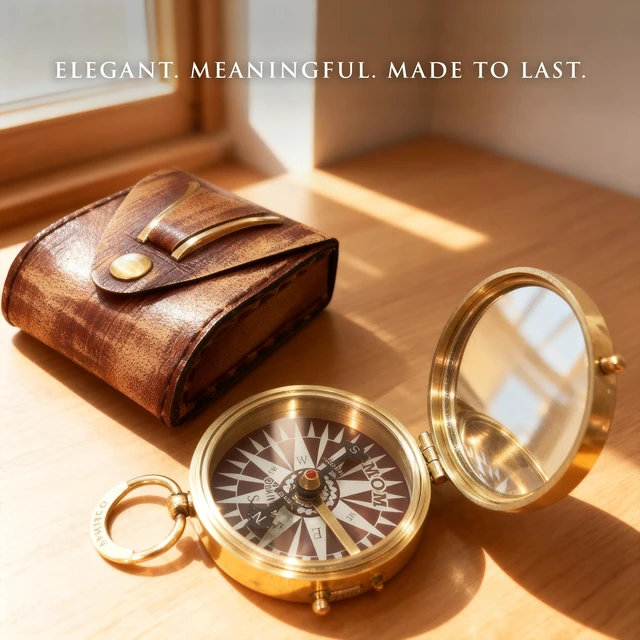 Alt view image 4 of 7 - Makeup Compact Hand Mirror Gift for Mom, with Compass - Gifts for Mom from Daughter or Son Birthday, Mothers Day - Sentimental & Meaningful Gifts Ideas for Mama - Made of Premium Brass