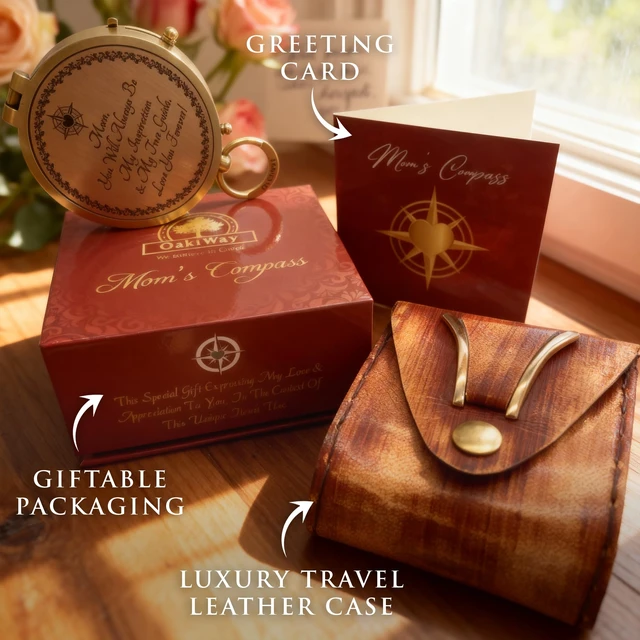 Alt view image 5 of 7 - Makeup Compact Hand Mirror Gift for Mom, with Compass - Gifts for Mom from Daughter or Son Birthday, Mothers Day - Sentimental & Meaningful Gifts Ideas for Mama - Made of Premium Brass