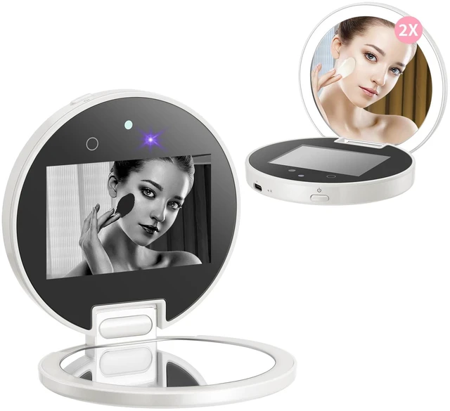 Main image of UV Camera Mirror for Sunscreen Test with 2X Makeup Mirror | with Lights and Magnification, Rechargeable 3.8 Inch Portable Pocket Mirror for Skin Protection