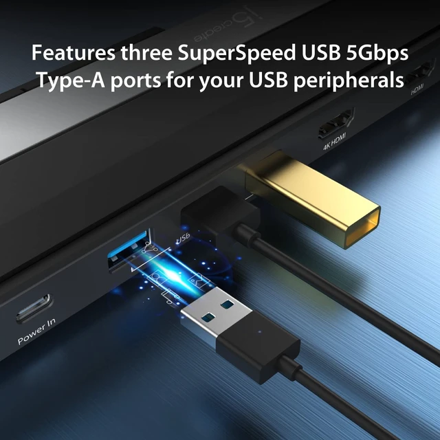 Alt view image 5 of 7 - j5create USB-C Dual HDMI Docking Station (10-in-1), 4K + 1080p Dual HDMI | 5Gbps USB-A x3, SD Card Reader, PD 100W, RJ45 Ethernet, Combo Audio Jack, for MacBook and Windows Laptop (JCD542)