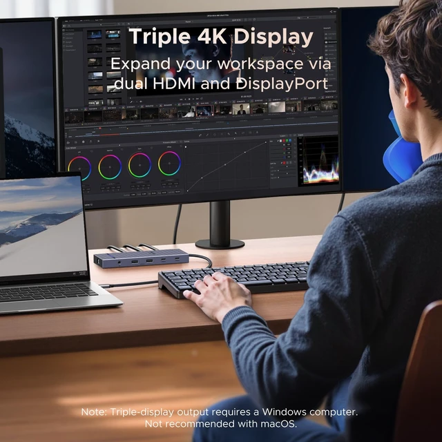 Alt view image 3 of 7 - USB C Docking Station Triple Monitor 4K, 12-in-1 Dock with 2xHDMI+DP | 2x10Gbps USB-C, 2xUSB-A, 100W PD, SD/TF 3.0, 1G Ethernet, 3.5mm Audio, Revodok Pro 3121 USB-C Hub Adapter,macOS Mirrors Only