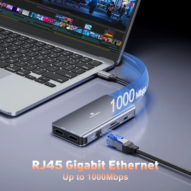 Alt view image 5 of 7 - THANDBLE 9 in 1 Docking Station Dual Monitor, USB C to Dual HDMI Adapter, 1000Mbps LAN, 100W PD, SD/TF 3*USB-A Data Port, HDMI Extended Display Laptop USB C Hub for HP/Dell/XPS/Lenovo/Laptop