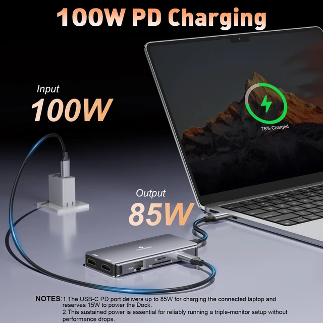 Alt view image 6 of 7 - THANDBLE 9 in 1 Docking Station Dual Monitor, USB C to Dual HDMI Adapter, 1000Mbps LAN, 100W PD, SD/TF 3*USB-A Data Port, HDMI Extended Display Laptop USB C Hub for HP/Dell/XPS/Lenovo/Laptop