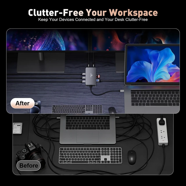 Alt view image 7 of 7 - THANDBLE 9 in 1 Docking Station Dual Monitor, USB C to Dual HDMI Adapter, 1000Mbps LAN, 100W PD, SD/TF 3*USB-A Data Port, HDMI Extended Display Laptop USB C Hub for HP/Dell/XPS/Lenovo/Laptop