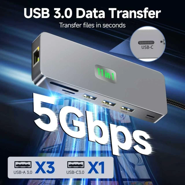 Alt view image 5 of 7 - USB C Docking Station Dual Monitor 11 in 1, 4K@60Hz HDMI & DisplayPort Hub with Gigabit Ethernet, 100W PD, USB 3.0, USB C, SD/TF Card Reader, Compatible with MacBook, Dell, HP, Lenovo, Surface