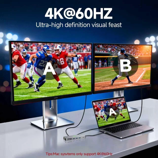Alt view image 7 of 7 - USB C Docking Station Dual Monitor 11 in 1, 4K@60Hz HDMI & DisplayPort Hub with Gigabit Ethernet, 100W PD, USB 3.0, USB C, SD/TF Card Reader, Compatible with MacBook, Dell, HP, Lenovo, Surface