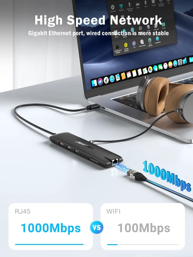Alt view image 6 of 7 - Lemorele 13-in-1 USB C Docking Station with Triple Display, 2X 4K HDMI, VGA, 100W PD, 6 USB Ports (incl. USB-C 3.2), Gigabit Ethernet, SD/TF Reader, 3.5mm Audio for MacBook/Windows