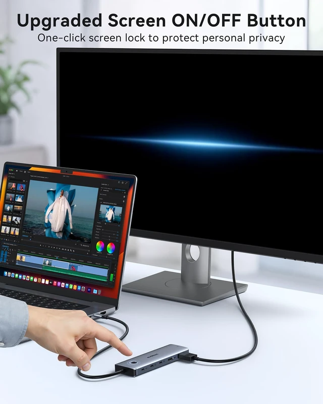 Alt view image 7 of 7 - Laptop Docking Station Dual Monitor 2 HDMI Adapter for Dell/HP, USB C Dock | USB C to 2 HDMI Dual 4K HDMI Adapter, 10Gbps Data, Turn On/Off Button, USB A/C Port RJ45 Port USB C 100W PD Port for Laptop