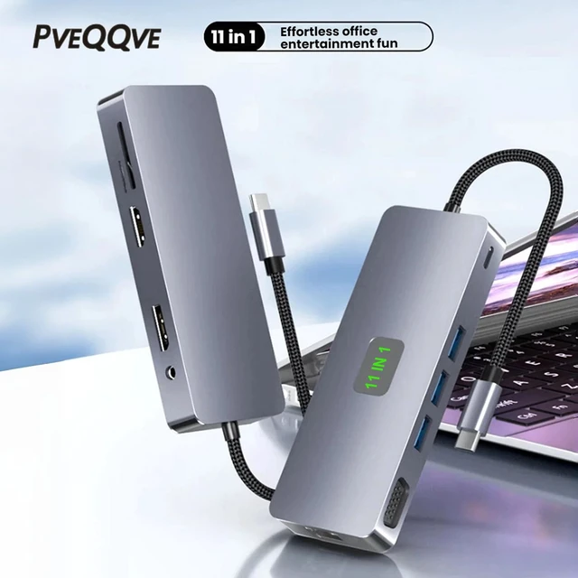 Alt view image 2 of 7 - Laptop Docking Station Dual Monitor, 11-in-1 USB C Hub with 4K HDMI | USB C Hub Multiport Adapter With DP And VGA,10Gbps USB 3.2,100W PD Charging, Gigabit Ethernet, SD/TF for Mac Dell HP Lenovo