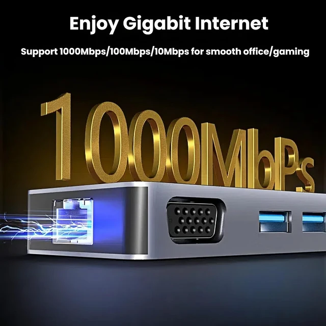 Alt view image 5 of 7 - Laptop Docking Station Dual Monitor, 11-in-1 USB C Hub with 4K HDMI | USB C Hub Multiport Adapter With DP And VGA,10Gbps USB 3.2,100W PD Charging, Gigabit Ethernet, SD/TF for Mac Dell HP Lenovo