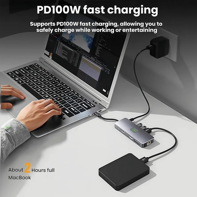 Alt view image 6 of 7 - Laptop Docking Station Dual Monitor, 11-in-1 USB C Hub with 4K HDMI | USB C Hub Multiport Adapter With DP And VGA,10Gbps USB 3.2,100W PD Charging, Gigabit Ethernet, SD/TF for Mac Dell HP Lenovo
