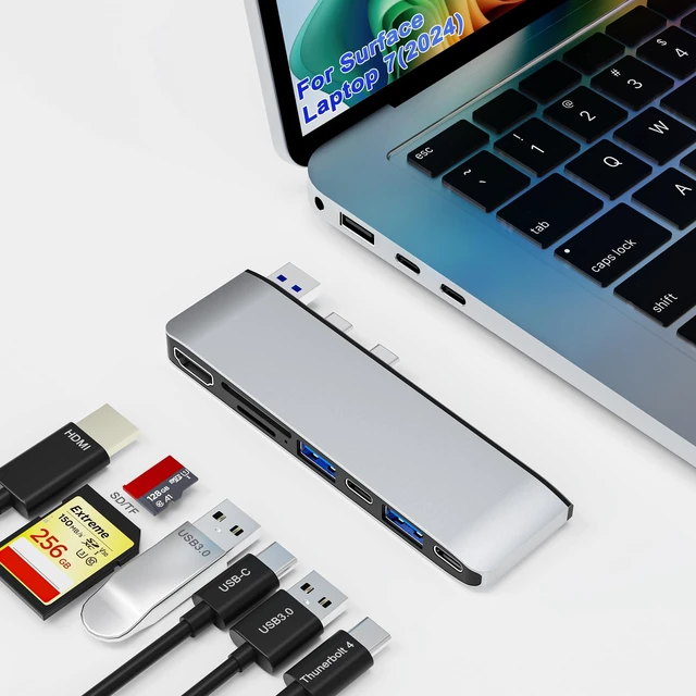Main image of Surface Laptop 7 USB Hub Docking Station, Surface Laptop 2024 Accessories with 4K HDMI, USB-C Thunerbolt 4 (8K Display+40G Data+100W Charging), 2 USB 3.0, USB-C, SD/TF, hub for Surface Laptop 7 (2024)