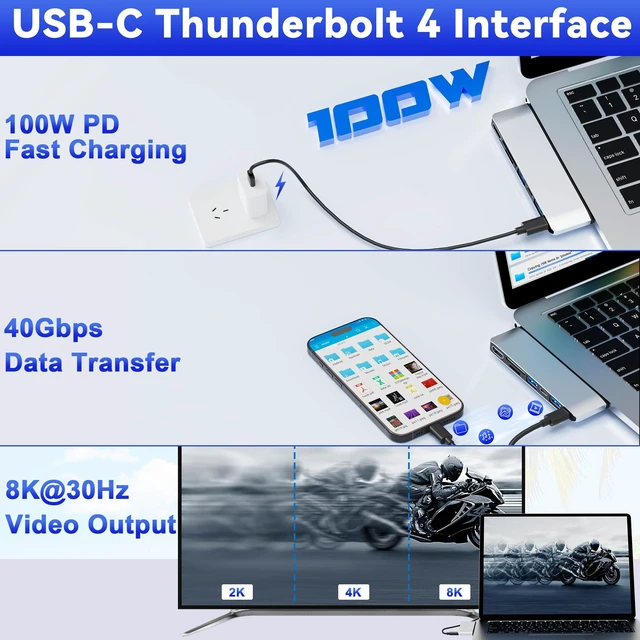 Alt view image 5 of 7 - Surface Laptop 7 USB Hub Docking Station, Surface Laptop 2024 Accessories with 4K HDMI, USB-C Thunerbolt 4 (8K Display+40G Data+100W Charging), 2 USB 3.0, USB-C, SD/TF, hub for Surface Laptop 7 (2024)