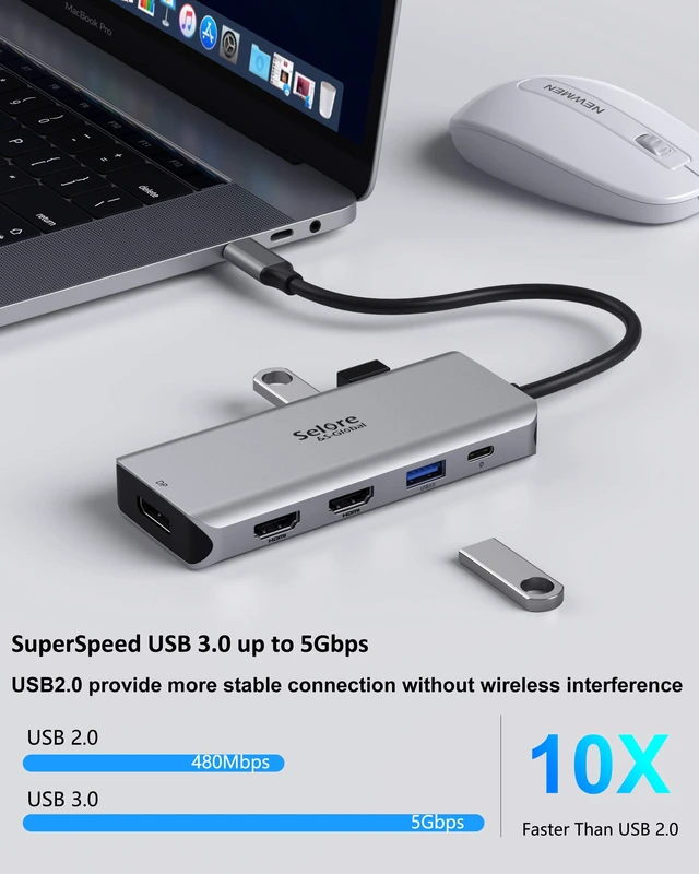Alt view image 5 of 7 - USB C Docking Station Dual HDMI Monitor Adapter 9 in 1 Triple Display Hub | Dual HDMI, Displayport, SD/microSD Card Reader, 2 USB 2.0, 1 USB 3.0, 100W PD, for USB C Thunderbolt 3/4 Laptops