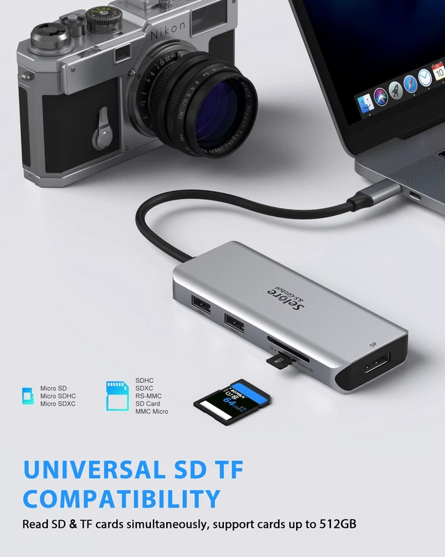 Alt view image 7 of 7 - USB C Docking Station Dual HDMI Monitor Adapter 9 in 1 Triple Display Hub | Dual HDMI, Displayport, SD/microSD Card Reader, 2 USB 2.0, 1 USB 3.0, 100W PD, for USB C Thunderbolt 3/4 Laptops