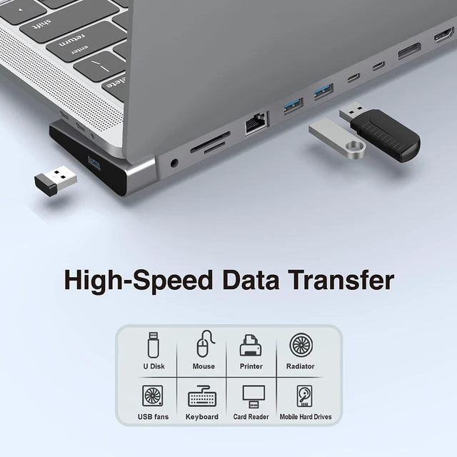 Alt view image 3 of 7 - 12 in 1 USB C Docking Station Dual Monitor HDTV, 4K DP, USB 3.0, 100W PD, RJ45, SD/TF Reader, Universal Laptop Dock for MacBook Pro/Air, Dell, HP, Surface, Lenovo, Plug & Play
