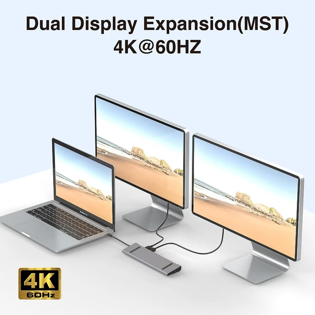 Alt view image 6 of 7 - 12 in 1 USB C Docking Station Dual Monitor HDTV, 4K DP, USB 3.0, 100W PD, RJ45, SD/TF Reader, Universal Laptop Dock for MacBook Pro/Air, Dell, HP, Surface, Lenovo, Plug & Play