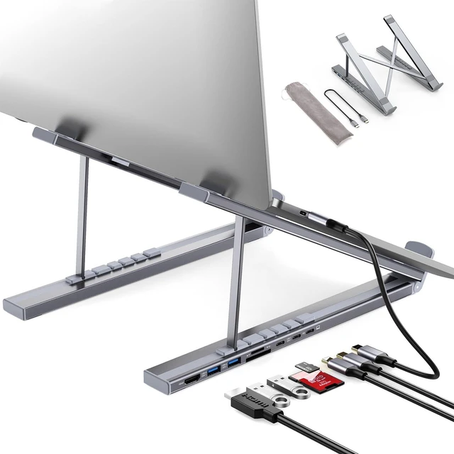 Main image of SZZCNOX USB-C Docking Station Laptop Stand, 8-in-1 USB C Hub Folding Expansion Tablet Stand with 4K HDMI, USB 3.0, PD 100W, SD/TF Card, Universal Dock Station for MacBook/MacBook Pro/MacBook Air