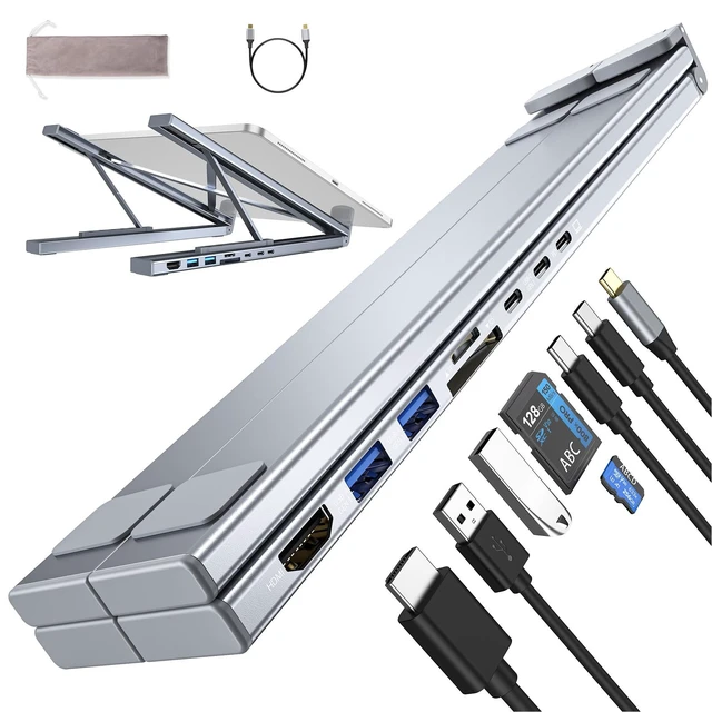 Alt view image 2 of 7 - SZZCNOX USB-C Docking Station Laptop Stand, 8-in-1 USB C Hub Folding Expansion Tablet Stand with 4K HDMI, USB 3.0, PD 100W, SD/TF Card, Universal Dock Station for MacBook/MacBook Pro/MacBook Air