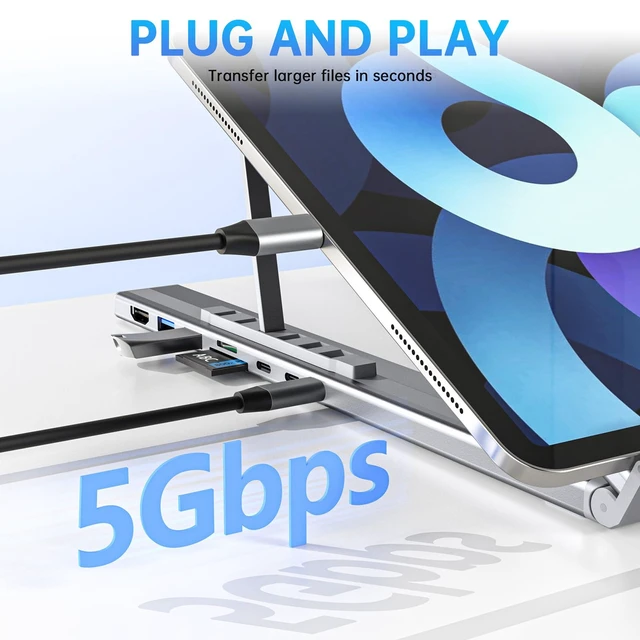 Alt view image 4 of 7 - SZZCNOX USB-C Docking Station Laptop Stand, 8-in-1 USB C Hub Folding Expansion Tablet Stand with 4K HDMI, USB 3.0, PD 100W, SD/TF Card, Universal Dock Station for MacBook/MacBook Pro/MacBook Air