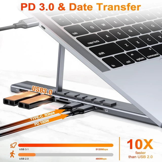 Alt view image 5 of 7 - SZZCNOX USB-C Docking Station Laptop Stand, 8-in-1 USB C Hub Folding Expansion Tablet Stand with 4K HDMI, USB 3.0, PD 100W, SD/TF Card, Universal Dock Station for MacBook/MacBook Pro/MacBook Air