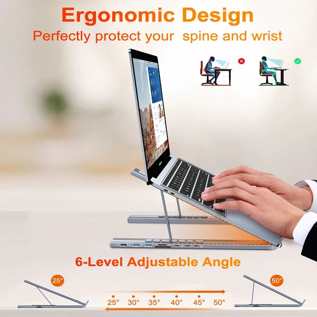 Alt view image 6 of 7 - SZZCNOX USB-C Docking Station Laptop Stand, 8-in-1 USB C Hub Folding Expansion Tablet Stand with 4K HDMI, USB 3.0, PD 100W, SD/TF Card, Universal Dock Station for MacBook/MacBook Pro/MacBook Air
