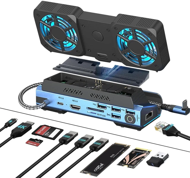 Main image of USB C Docking Station for ROG Ally X, Legion Go, Switch, Steam Deck | Gaming Handheld Stand with M.2 NVMe SSD Slot, 4K@60Hz HDMI,100W PD,Dual Cooling Fans, Gigabit Ethernet, 4 USB, SD/TF Cardread