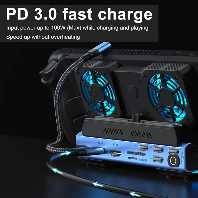 Alt view image 6 of 7 - USB C Docking Station for ROG Ally X, Legion Go, Switch, Steam Deck | Gaming Handheld Stand with M.2 NVMe SSD Slot, 4K@60Hz HDMI,100W PD,Dual Cooling Fans, Gigabit Ethernet, 4 USB, SD/TF Cardread