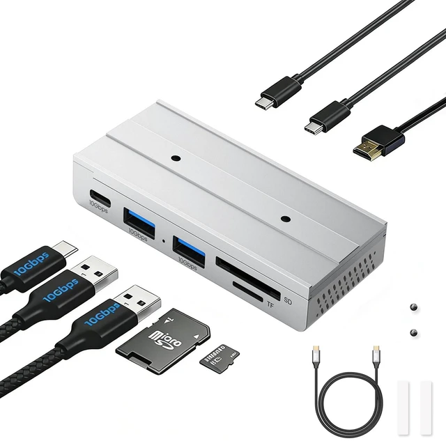 Main image of EJAY Magnetic 7-in-1 USB C Hub 10Gbps for Mac & Windows, | Aluminum | Flexible Mount | Attaches Under Desk | Monitor | Iron Objects