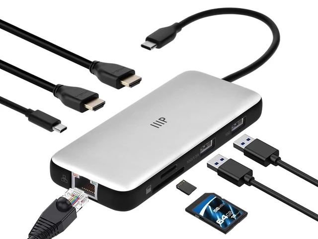 Alt view image 6 of 6 - Monoprice 8-in-1 Dual-HDMI Dock with 10Gbps USB Ports, 10 Gbps USB Ports, 100W Passthrough Charging, Ethernet, SD/MicroSD Readers, PlugandPlay, Works with Windows, MacOS, and Thunderbolt Systems