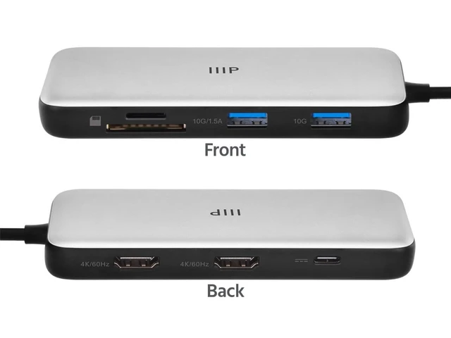 Alt view image 4 of 6 - Monoprice 8-in-1 Dual-HDMI Dock with 10Gbps USB Ports, 10 Gbps USB Ports, 100W Passthrough Charging, Ethernet, SD/MicroSD Readers, PlugandPlay, Works with Windows, MacOS, and Thunderbolt Systems