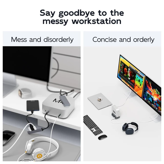 Alt view image 2 of 7 - MAIWO Mac mini Dock & M.2 SATA NVMe Enclosure with SD/TF Card Reader/Hubs | 9-in-1 MaBook Air Hub, Up to 10Gbps,1xGigabit Ethernet/MIC/HD 4K, Two Halves Magnetically Connect, Mainly Aluminum