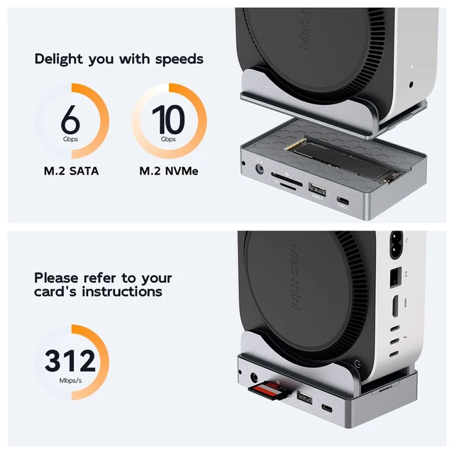 Alt view image 5 of 7 - MAIWO Mac mini Dock & M.2 SATA NVMe Enclosure with SD/TF Card Reader/Hubs | 9-in-1 MaBook Air Hub, Up to 10Gbps,1xGigabit Ethernet/MIC/HD 4K, Two Halves Magnetically Connect, Mainly Aluminum
