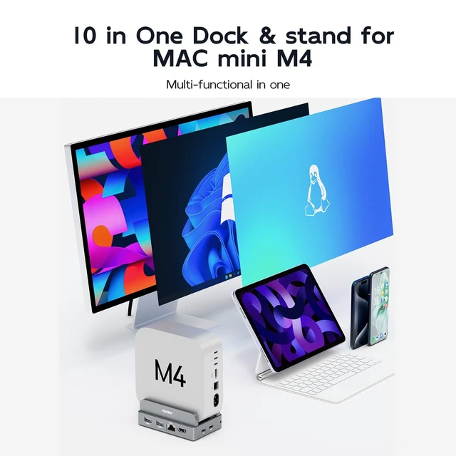 Alt view image 4 of 7 - MAIWO Mac mini Dock & M.2 SATA NVMe Enclosure with SD/TF Card Reader/Hubs | 9-in-1 MaBook Air Hub, Up to 10Gbps,1xGigabit Ethernet/MIC/HD 4K, Two Halves Magnetically Connect, Mainly Aluminum