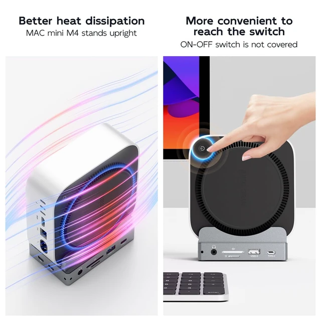 Alt view image 7 of 7 - MAIWO Mac mini Dock & M.2 SATA NVMe Enclosure with SD/TF Card Reader/Hubs | 9-in-1 MaBook Air Hub, Up to 10Gbps,1xGigabit Ethernet/MIC/HD 4K, Two Halves Magnetically Connect, Mainly Aluminum