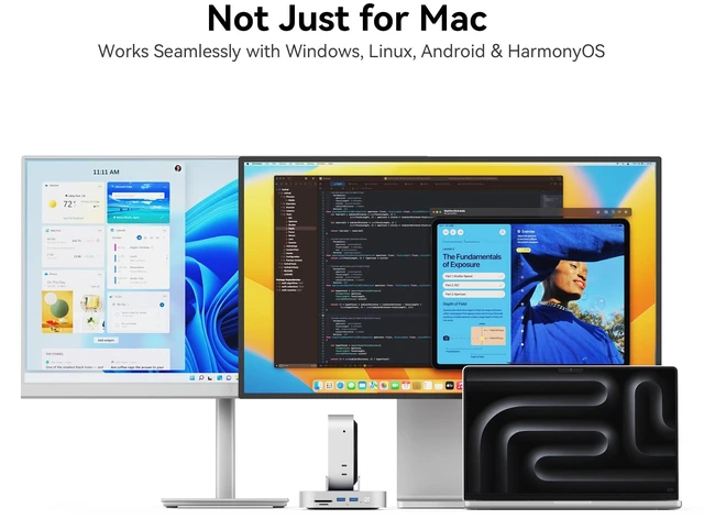 Alt view image 7 of 7 - Yottamaster 9-in-1 Mac mini M6/M5 Pro/M4 Dock with Cooling Fan Aluminum Hub | Mac mini M6/M5/M4 Docking Station with 2*USB-A 3.2, 10Gbps USB-C, 8TB , DC 12V, Vertical Design, 3.5mm Audio, Multi-OS