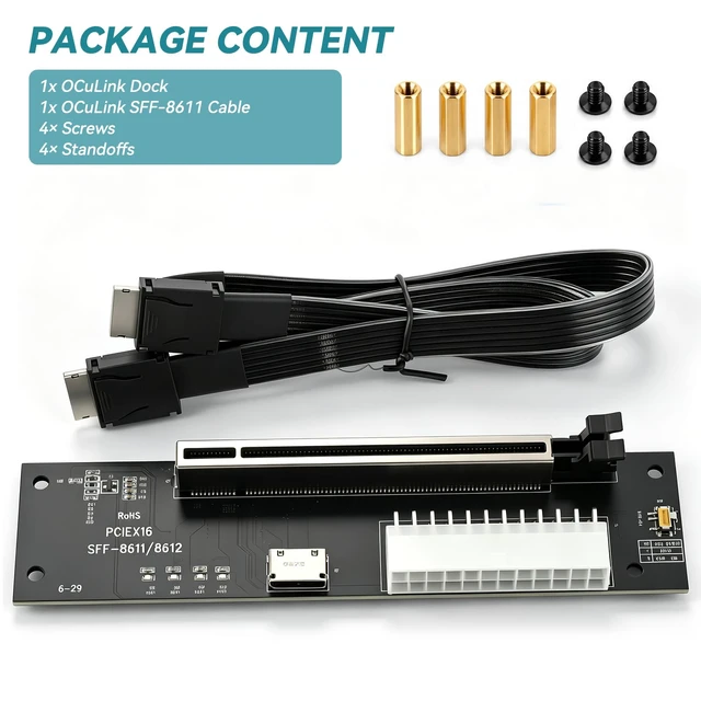 Alt view image 6 of 6 - OCuLink eGPU Dock, SFF-8612 to PCIe x16 Adapter with 50cm OCuLink Cable | PCIe 4.0 x4 64Gbps, with 50cm SFF-8611 4i Male Cable, for Mini PC, Laptop and Extrenal Graphics Cards