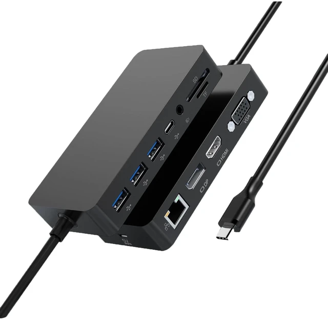 Main image of Ms USB C Dock Triple Display (4K DP+HDMI+VGA), 12 in 1 USB C Docking Station with Gigabit Ethernet, 4K HDMI VGA DP Display, 3xUSB 3.0, Audio Out, 100W PD, SD/TF Combo Dock