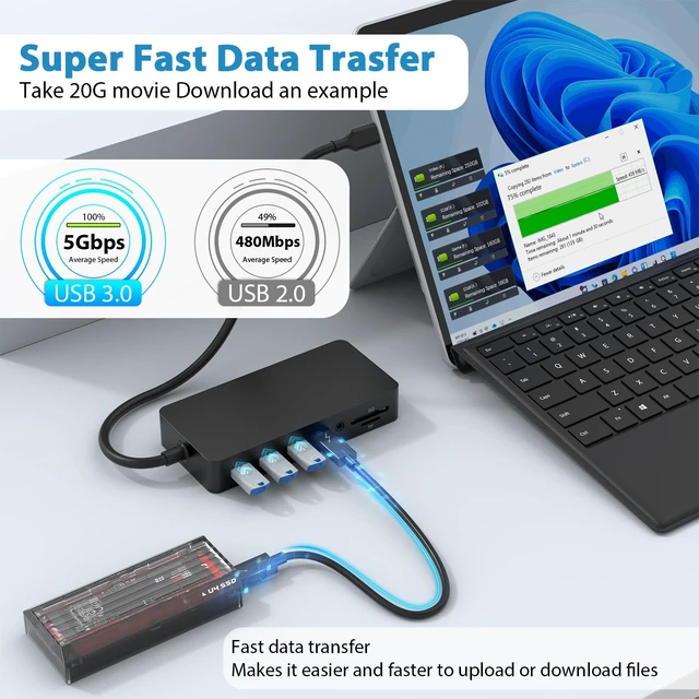 Alt view image 3 of 6 - Ms USB C Dock Triple Display (4K DP+HDMI+VGA), 12 in 1 USB C Docking Station with Gigabit Ethernet, 4K HDMI VGA DP Display, 3xUSB 3.0, Audio Out, 100W PD, SD/TF Combo Dock
