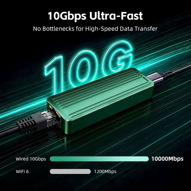 Alt view image 3 of 7 - USB C to 10Gbps Ethernet Adapter, USB 3.2 Gen 2x2 Type-C to RJ45 10G LAN Network Dongle with Realtek RTL8159 Chip, Thunderbolt 3/4 Compatible for MacBook, Windows 11 Laptop, NAS, PC